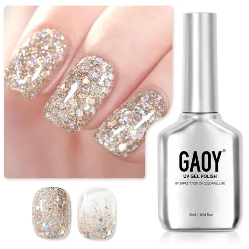 Miniatura 8 de GAOY Esmalte de uñas de gel brillante, 16ml de esmalte de gel con purpurina transparente, curado con luz UV para arte de uñas, bricolaje en casa