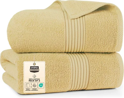 Utopia Towels Sábanas de Baño Extra Grandes Paquete de 2, 35 por 70 pulgadas, 100% algodón altamente absorbente y de secado rápido toalla de baño