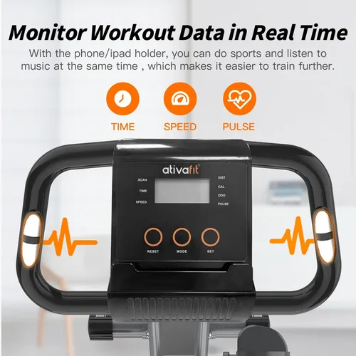 Miniatura 4 de ATIVAFIT Bicicleta de ejercicio plegable fitness para interiores, bicicleta de ciclismo magnética 3 en 1 vertical y reclinada con bandas de Gris
