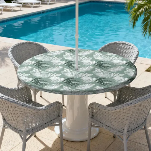 Miniatura 8 de Mantel para exteriores con agujero para sombrilla y cremallera, impermeable, redondo, ajustable con borde elástico, mantel lavable para mesa al aire
