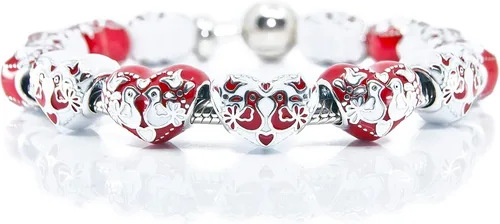 Miniatura 4 de Tortolitos en fuego, corazón de esmalte rojo y blanco de plata esterlina encanto grano S925, amor aniversario corazón esmalte encanto, arte popular