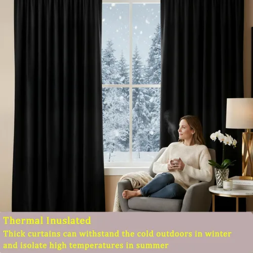 Miniatura 3 de Timeper Cortinas opacas de terciopelo negro de 42 pulgadas de ancho x 84 pulgadas de largo, cortinas opacas para dormitorio, sala de estar, cortinas