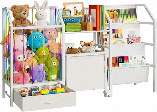 HOOBRO Estantería infantil y almacenamiento de juguetes, estante 4 en 1 para habitaciones de niños, organizador de almacenamiento de juguetes con
