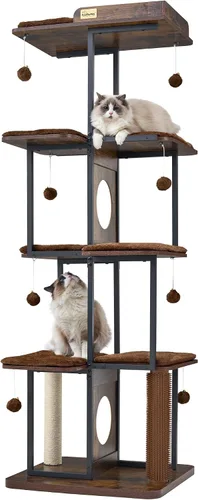 FourFurPets Árbol para gatos extra grande, torre para gatos XXL de 66.4 pulgadas para gatos de interior, grande y adultos de 20 libras, moderna