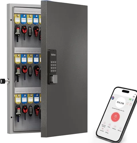 Miniatura 13 de WeHere Caja de bloqueo de llave inteligente de 120 teclas para montaje en pared, gabinete de llaves comercial con aplicación, teclado, Bluetooth