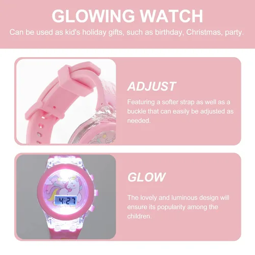 Miniatura 4 de TEHAUX Reloj para niños, reloj de unicornio de dibujos animados, reloj de silicona elegante y luminoso con pulsera para niña