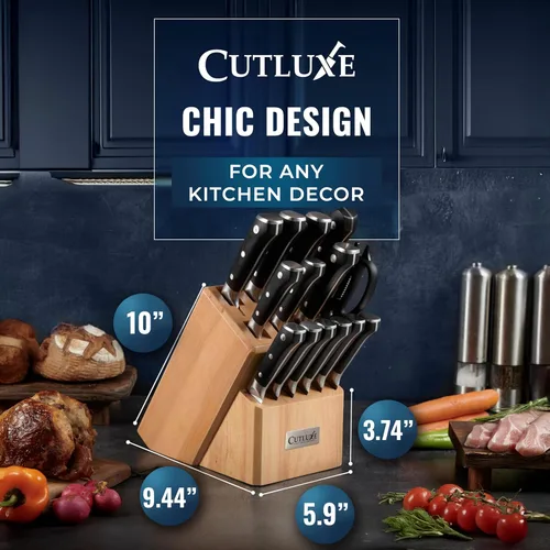 Miniatura 6 de Cutluxe - Juego de 15 cuchillos – Bloque de madera de goma de caucho premium – Juego de cuchillos para cocina, acero inoxidable alemán de alto