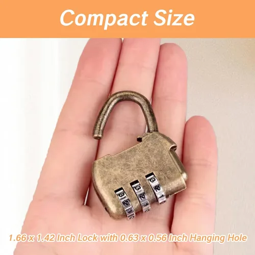 Miniatura 6 de Cerradura antigua de bronce antiguo con combinación de candado pequeño candado de combinación para bolsos de mano antirrobo de latón cerraduras