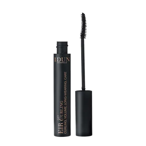 IDUN Minerals Mascara Eir Curling - Potenciador de rizos, alargamiento de pestañas con aplicador de varita curva, fórmula mineral cremosa y