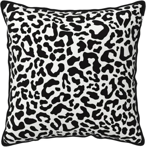 Funda de almohada de terciopelo con estampado de leopardo y guepardo de 18 x 18 pulgadas, funda de almohada cuadrada decorativa en blanco y negro