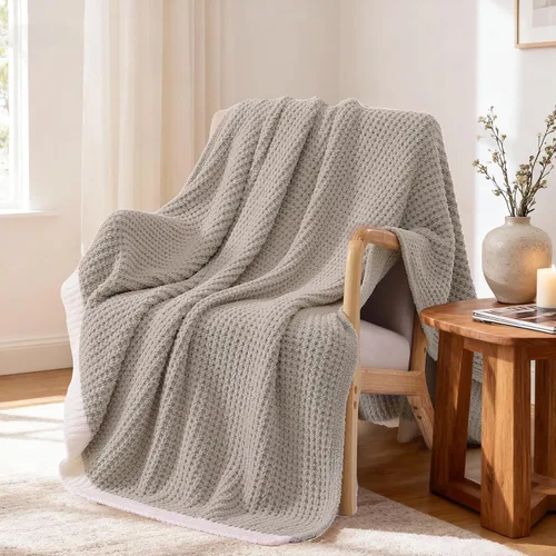 Miniatura 30 de WRENGONGE - Manta a rayas de color caqui, suave, acogedora, mullida, cálida, para sillón, sofá, cama o viajes, ligera, 50 x 70 pulgadas, regalo