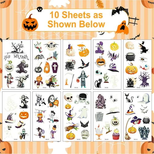 Miniatura 2 de 79 piezas de tatuajes temporales de cicatriz de Halloween, surtido de golosinas o trucos de Halloween, calcomanías falsas de tatuajes para bolsas