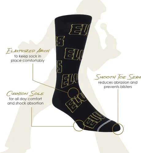 Miniatura 3 de PERRI'S SOCKS Elvis Presley Signature Crew Socks - Calcetines con licencia oficial, suaves, transpirables, acolchados, novedosos calcetines de banda
