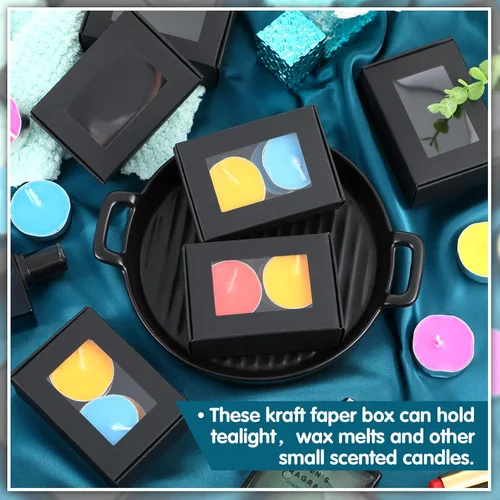 Miniatura 5 de Zonon 100 piezas de cajas de jabón para empaquetado casero, pequeñas cajas de regalo kraft con ventana y soporte para regalos para dulces, Negro