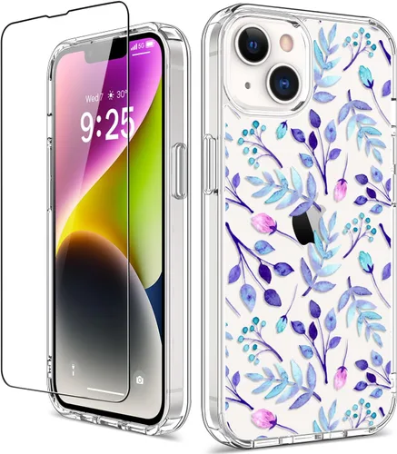 Miniatura 18 de Funda para iPhone 14 Pro con protector de pantalla, 6.1 pulgadas, transparente de cuerpo completo, a prueba de golpes, diseño floral, para niñas