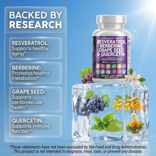 Miniatura 3 de Suplemento de Resveratrol Limpio Berberina Extracto de Semilla de Uva Quercetina Extracto de Té Verde Acai Noni Suplemento de Polifenoles