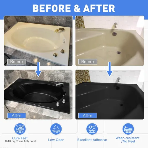 Miniatura 3 de DWIL Pintura para Bañera, Kit de Renovación de Bañera y Azulejos 33 oz con Herramientas, Kit de Renovación de Azulejos Pintura Negra para Bañera a