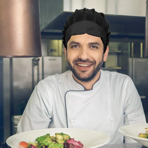 Miniatura 5 de Paquete de 4 u 8 sombreros de chef de cocina, gorras ajustables para servicio de alimentos, redes para el cabello, reutilizables, lavables, de malla