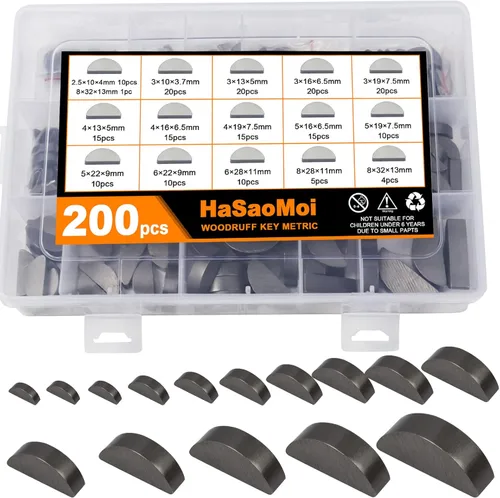 Miniatura 7 de Juego de 175 piezas de llaves Woodruff surtido, llaves de pluma de extremo redondo de acero inoxidable de 8mm-30mm con 15 tamaños, juego de llaves