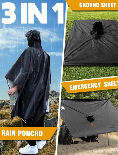 Miniatura 67 de ANYOO Poncho de lluvia con capucha para adultos, impermeable, ligero, para hombres y mujeres, chaqueta de lluvia reutilizable para emergencias al