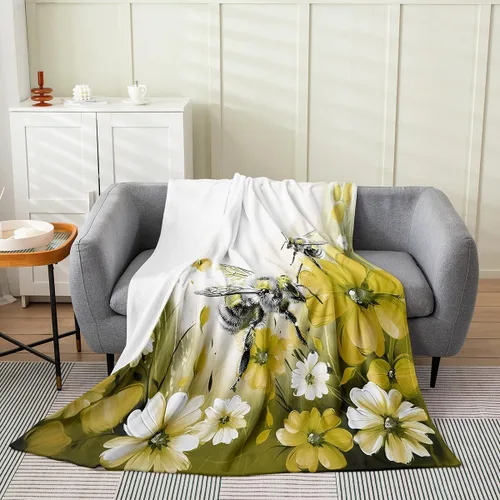 Miniatura 9 de Erosebridal Manta de abeja de 40 x 50 pulgadas, manta de sherpa cálida con estampado de animales 3D para sofá de cama, manta de microfibra suave