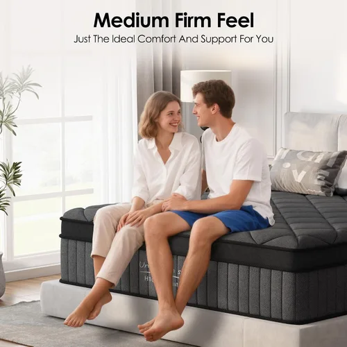 Miniatura 6 de Colchón tamaño Queen de 8 pulgadas, colchón con espuma viscoelástica de gel y resortes en bolsillos, Euro Top de firmeza media, color negro