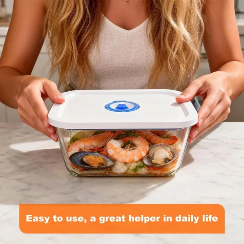 Miniatura 7 de Recipientes de vidrio de borosilicato con sellado al vacío para almacenamiento de alimentos, 3 tamaños (S, M, L), compatibles con máquinas