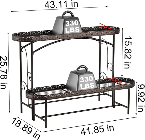 Miniatura 7 de Soporte para Plantas de Exterior Interior de 2 Niveles de Metal, Soporte para Plantas Desmontable de Servicio Pesado, Estante Alto Portamacetas
