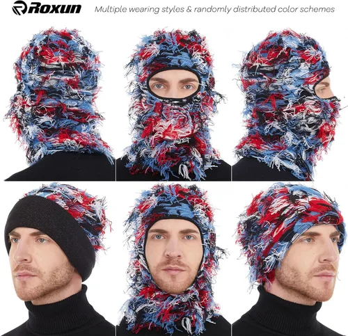 Miniatura 2 de Distressed Balaclava Ski Mask, ShiestyYeat Airsoft Custom Camo Knitted Face Mask for MenWomen