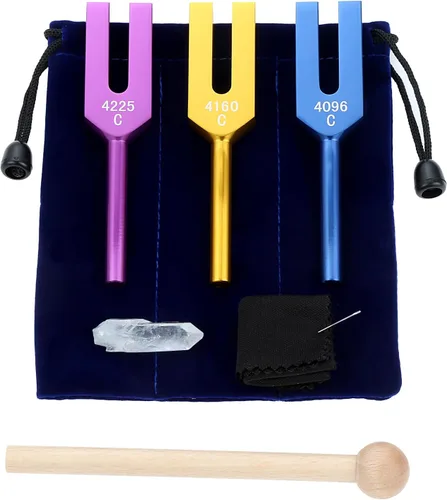Juego de diapasones Angel - 4096 Hz, 4160 Hz, 4225 Hz para sonido, instrumento musical, con martillo de madera y bolsa de almacenamiento suave