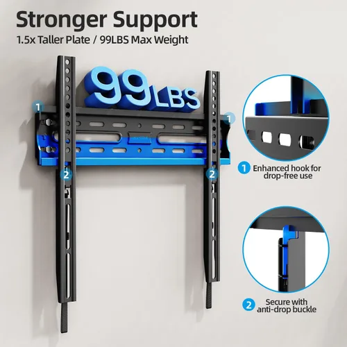 Miniatura 2 de Soporte de pared fijo para TV para la mayoría de pantallas de 26 a 60 pulgadas, soporte de TV de perfil bajo con bloqueo de liberación rápida