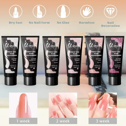 Miniatura 4 de Kit de gel de extensión de uñas, juego de gel transparente con purpurina para arte de manicura de uñas en casa