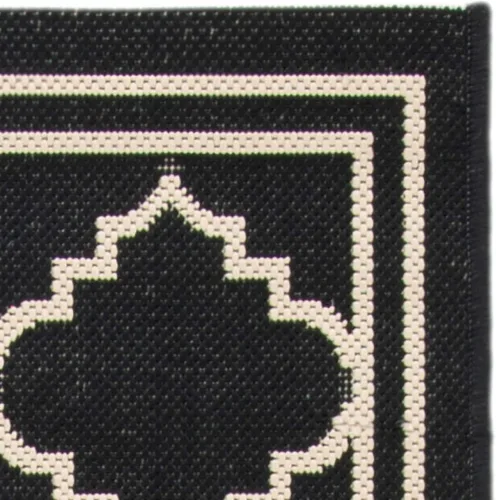 Miniatura 6 de SAFAVIEH Alfombra lavable para exteriores, colección Courtyard de 2.3 x 6.7 pies, color negro y crema, no desprende pelusa y de fácil limpieza
