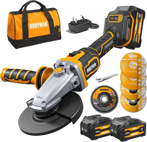 Miniatura 10 de ALLOYMAN Kit de amoladora angular inalámbrica de 20 V, 4-1/2 pulgadas, sin escobillas, variable 9,500 RPM, sistema de seguridad múltiple y color1