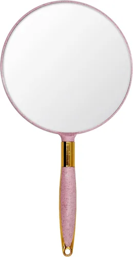 Eaoundm Espejo de mano redondo para maquillaje (6.9 pulgadas de ancho x 13 pulgadas de largo, rosa)