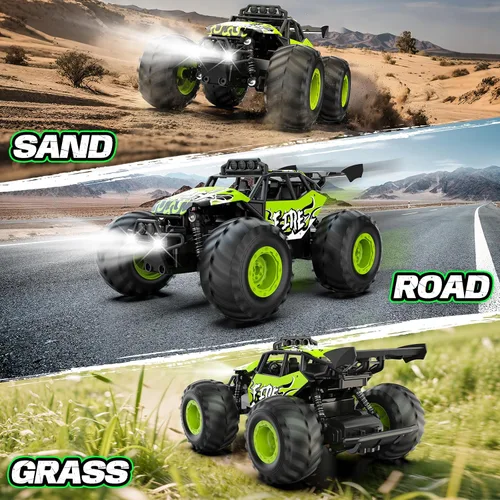 Miniatura 5 de Auto a control remoto, autos RC todo terreno con interruptor de velocidad, camión RC con faros LED y baterías recargables, juguete Monster Truck