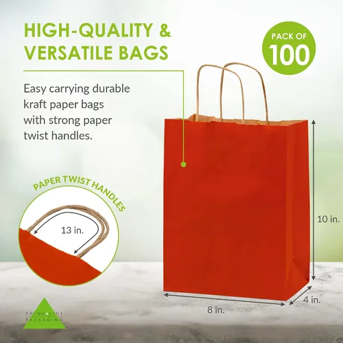 Miniatura 4 de Prime Line Packaging Bolsas de regalo rojas, bolsas de regalo de papel kraft mini con asas, bolsas de mano para vacaciones, regalos de Navidad