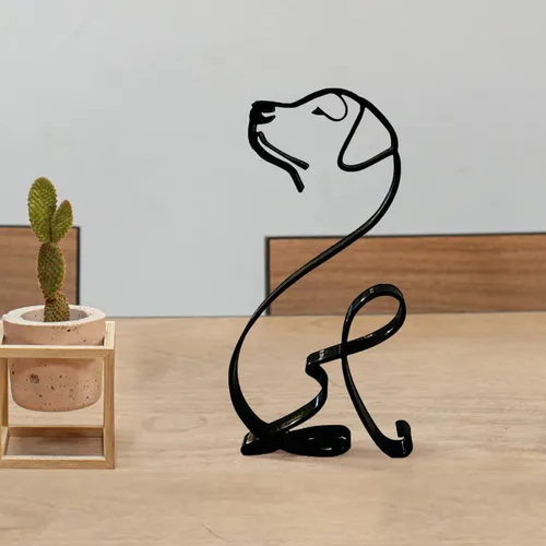 Escultura de pared de arte minimalista para perro, alambre de metal abstracto, línea geométrica, dibujo, estatua de arte (perro)