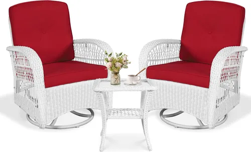 Miniatura 60 de VIVIJASON Silla mecedora de mimbre para exteriores, 2 piezas, sillas mecedoras de ratán para patio con cojines y marco de acero, muebles de mimbre
