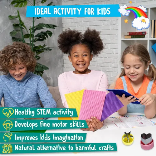 Miniatura 3 de Kit de fabricación de velas de cera de abeja para niños - 100% cera de abeja pura (16 hojas multicolor) Suministros de enrollado de velas DIY