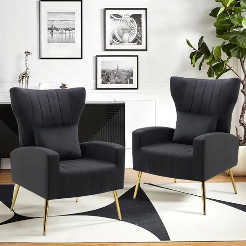 Miniatura 16 de Sillas decorativas de terciopelo con respaldo de ala y almohada lumbar, sillón moderno para sala de estar, dormitorio, silla auxiliar de recepción