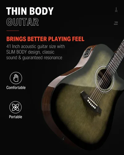 Miniatura 2 de Donner - Kit de guitarra acústica eléctrica de tamaño completo para principiante e intermedio con amplificador, capo, púas, afinador, cuerdas