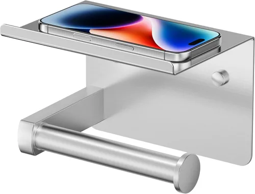 FORIOUS Soporte de papel higiénico con estante, adhesivo o tornillo, soporte para rollo de papel higiénico para baño, soporte de papel higiénico