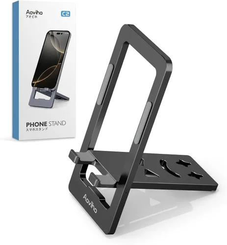 Aoviho Soporte de teléfono para escritorio, soporte de teléfono de aluminio plegable ultrafino, soporte portátil de viaje y oficina para teléfono