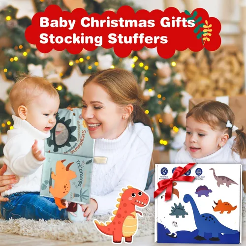 Miniatura 8 de Richgv Libros de juguetes para bebés de 0 a 6 a 12 meses, regalos para bebés y niños, libros arrugados con muñeca de dinosaurio, juguetes