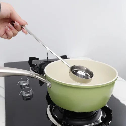Miniatura 9 de Cucharón de cocina de acero inoxidable 201 de acero inoxidable de 10.55 pulgadas con ganchos y asas largas para remover, porciones y servir sopas