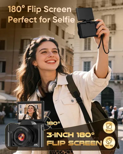 Miniatura 2 de Cámara digital 4K para fotografía con WiFi, enfoque automático de 64 MP de 3 pulgadas, pantalla abatible de 180°, cámara de vlogging con zoom 16X