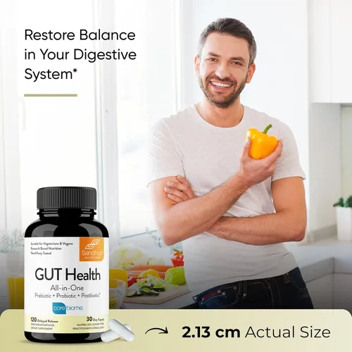 Miniatura 5 de Sandhu's Salud intestinal - Prebióticos, probióticos, postbióticos y L-glutamina Salud digestiva, colon, suplementos probióticos totales 120