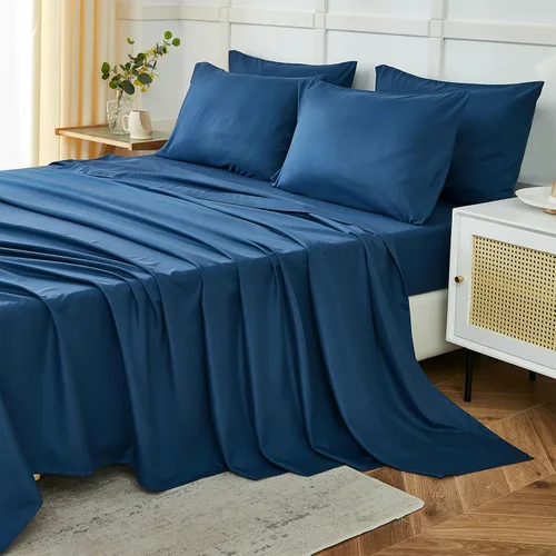 Miniatura 8 de ILAVANDE Juego de Sábanas King Size Verde Azulado de 6 Piezas, Sábanas de Cama King de Microfibra Serie 1800 Súper Suaves de Lujo Hotelero