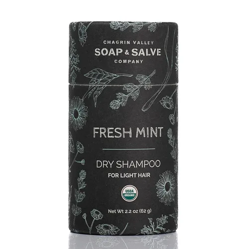 Chagrin Valley Soap & Salve Champú seco natural orgánico en polvo, para cabello claro, menta fresca, absorbe el aceite entre lavados, refresca el